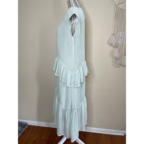Vero Moda Pastel Midi Dress Ruffle Tiered Mint Green Lined Dress Size L - Picture 5 of 14